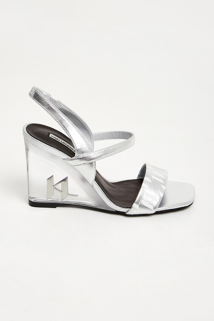 Sandały skórzane na koturnie KARL LAGERFELD