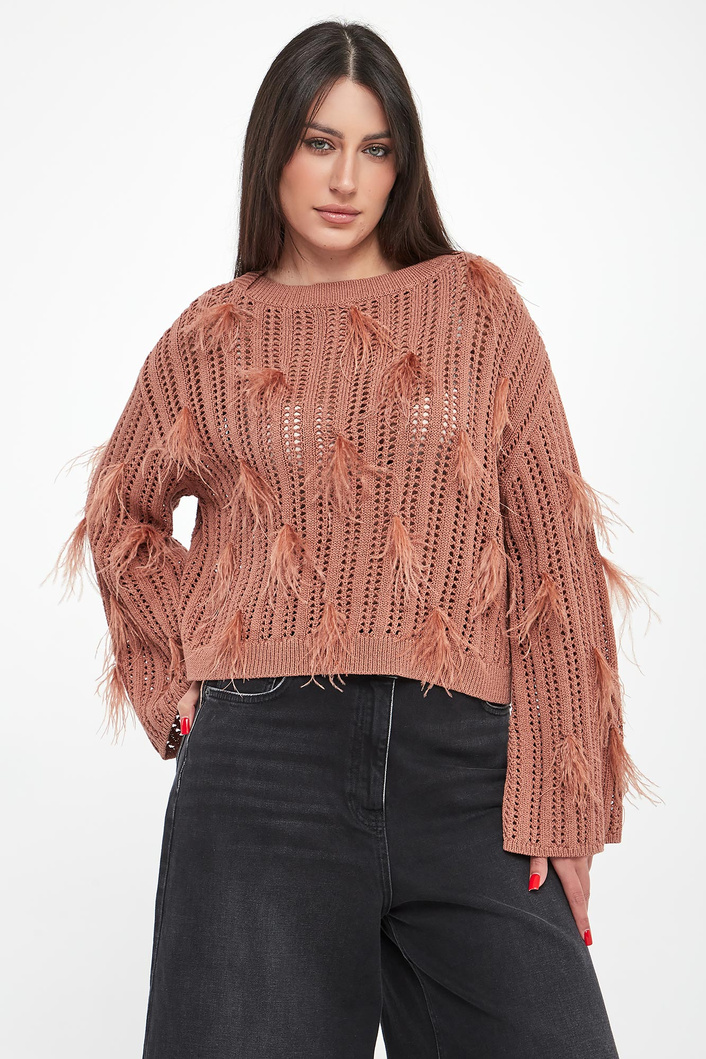 Sweter damski ażurowy z piórkami TWINSET