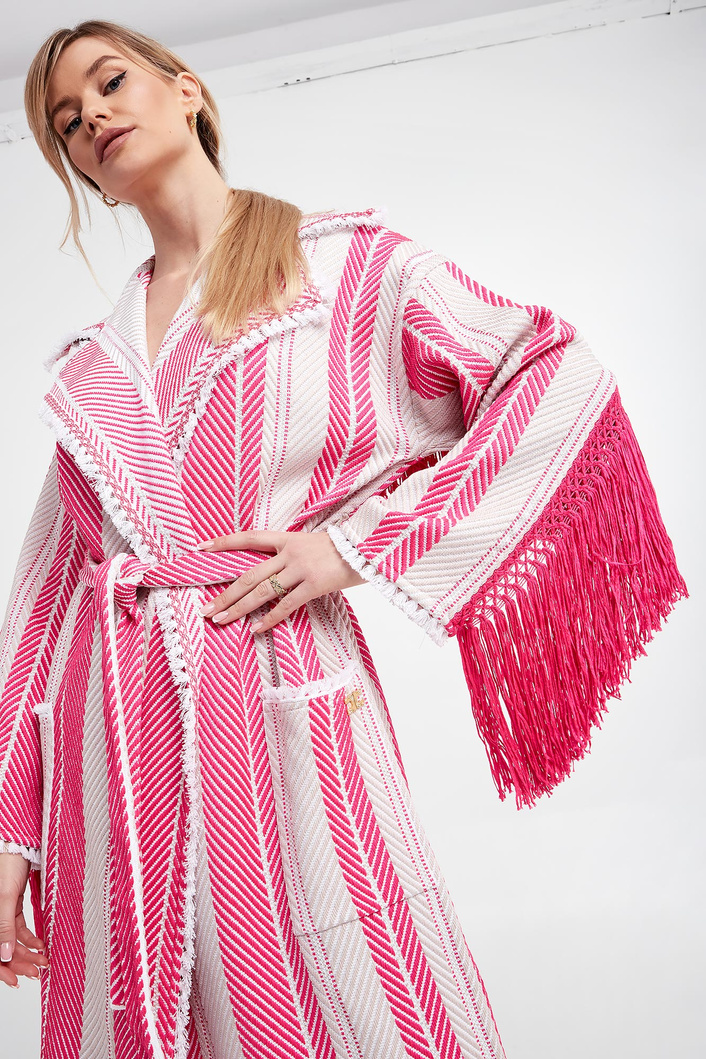 Płaszcz damski z frędzlami ELISABETTA FRANCHI