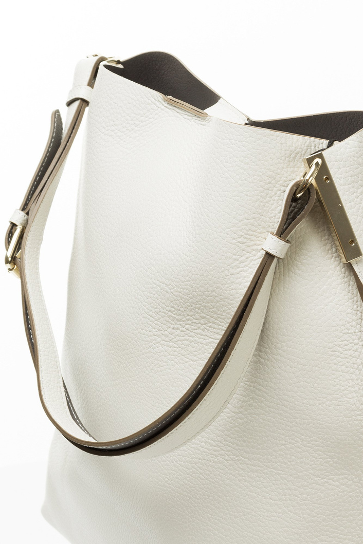 Kremowa shopperka skórzana TWINSET