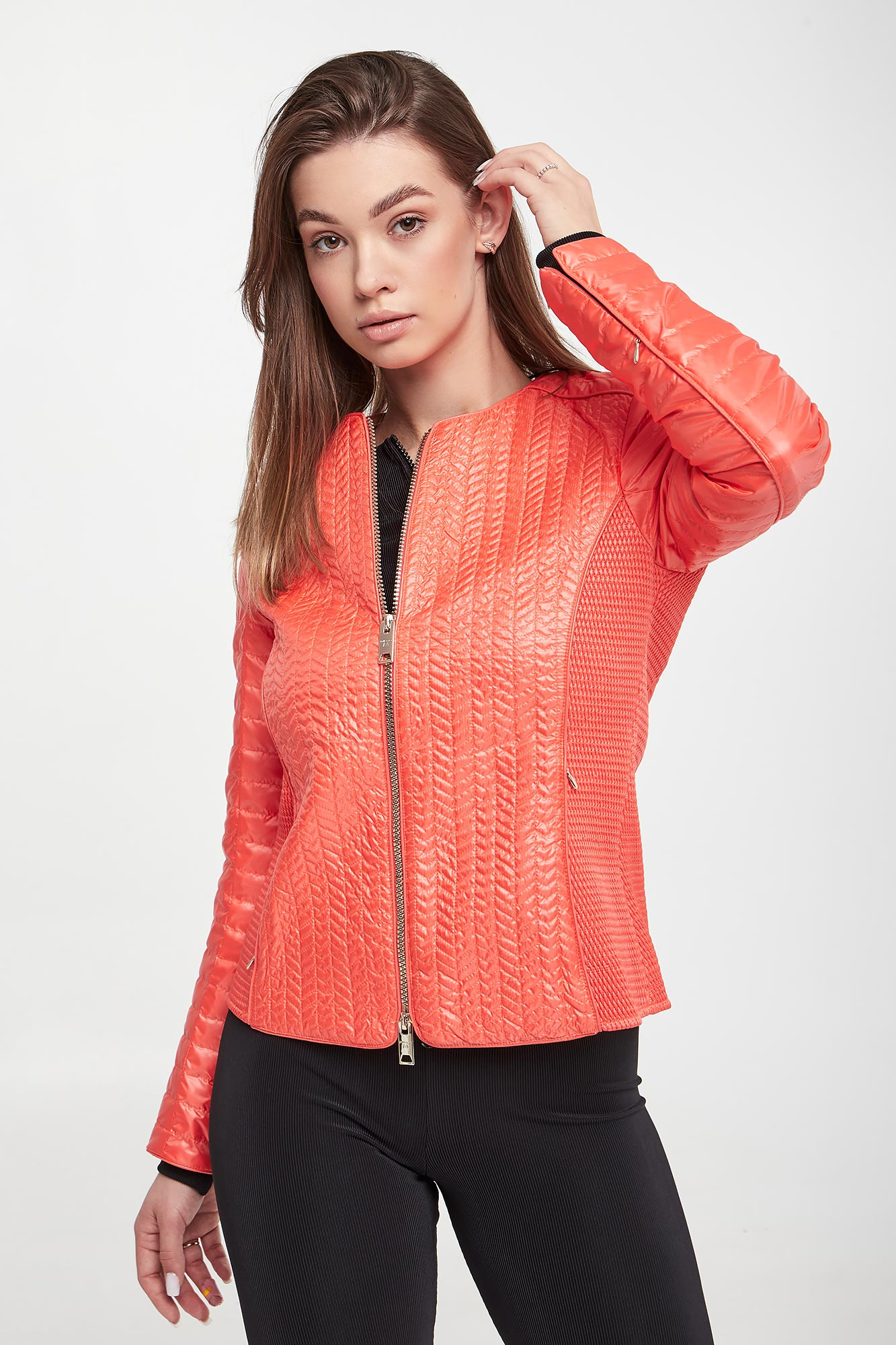 Kurtka damska pikowana DIEGO M Koralowy Slim