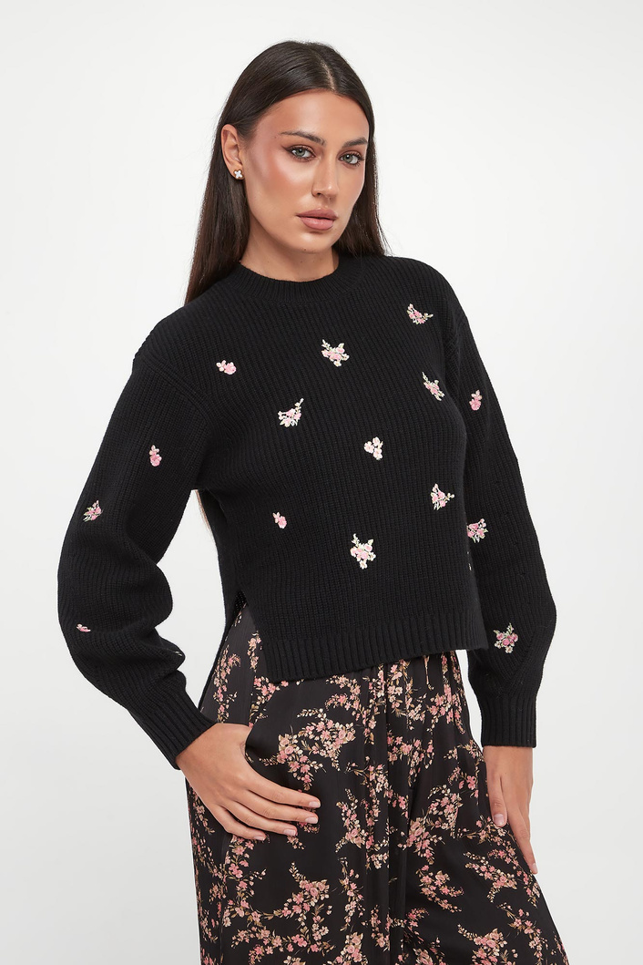 Sweter damski wełniany z kwiatowym haftem TWINSET