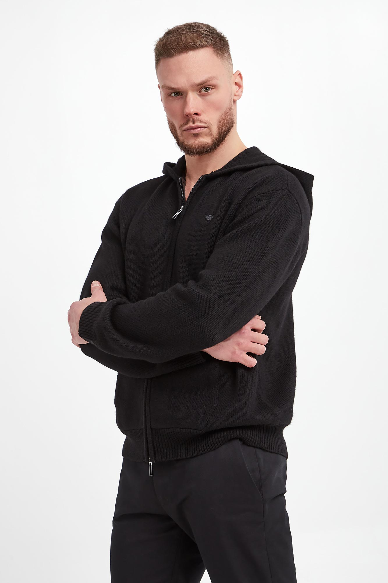 Sweter z kapturem męski EMPORIO ARMAN Granatowy Regular