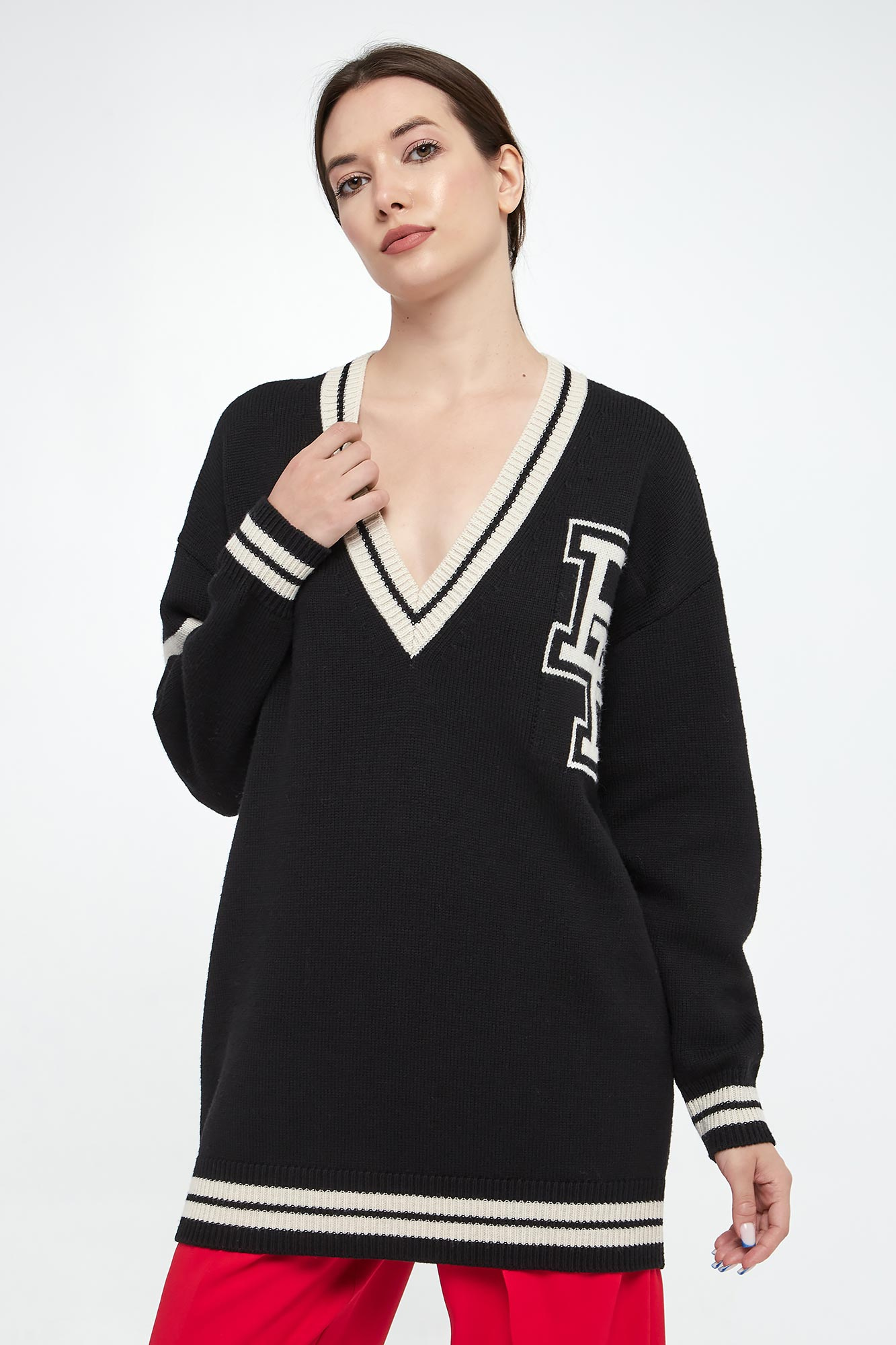Sukienka wełniana ELISABETTA FRANCHI Czarny Oversize
