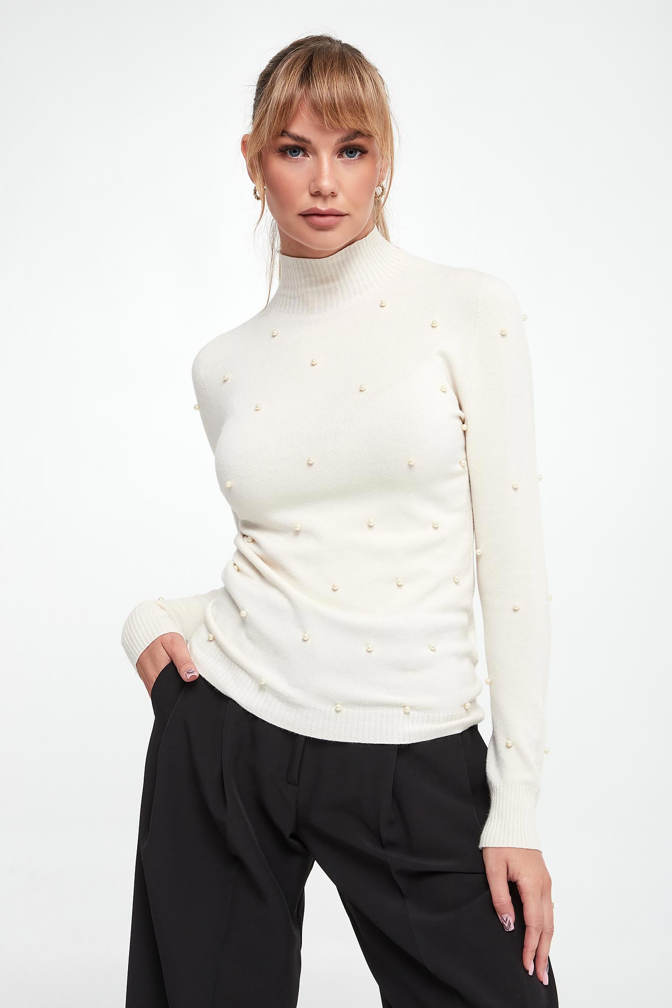 Golf damski ERMANNO FIRENZE Ecru Slim