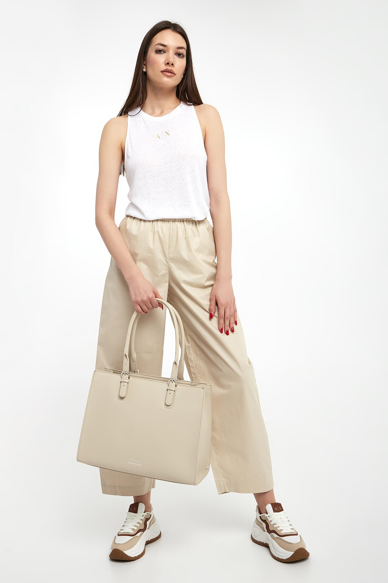 Top damski z lnem ARMANI EXCHANGE Biały Regular