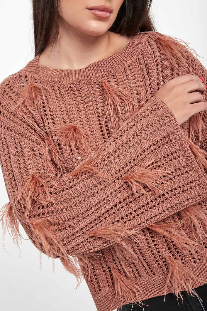 Sweter damski ażurowy z piórkami TWINSET