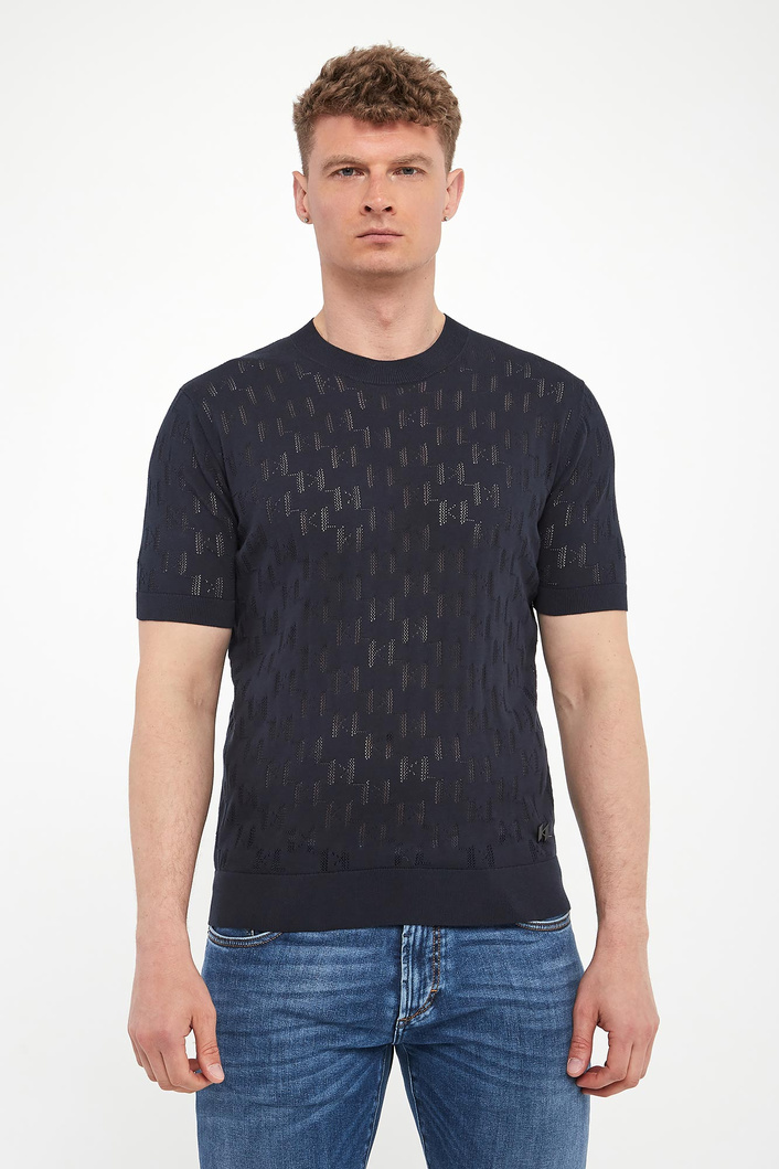T-shirt męski z ażurowym logo KARL LAGERFELD