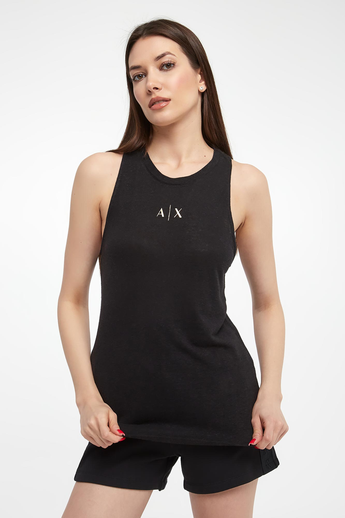 Top damski z lnem ARMANI EXCHANGE Czarny Regular