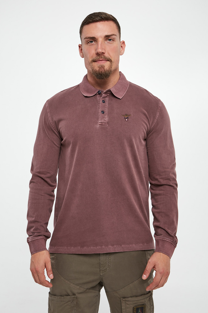 Longsleeve męski z kołnierzem polo AERONAUTICA MILITARE