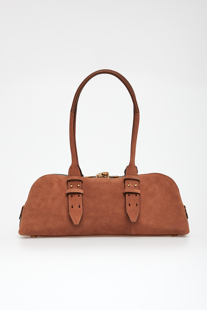 Torebka zamszowa Bowling Baguette Big PINKO
