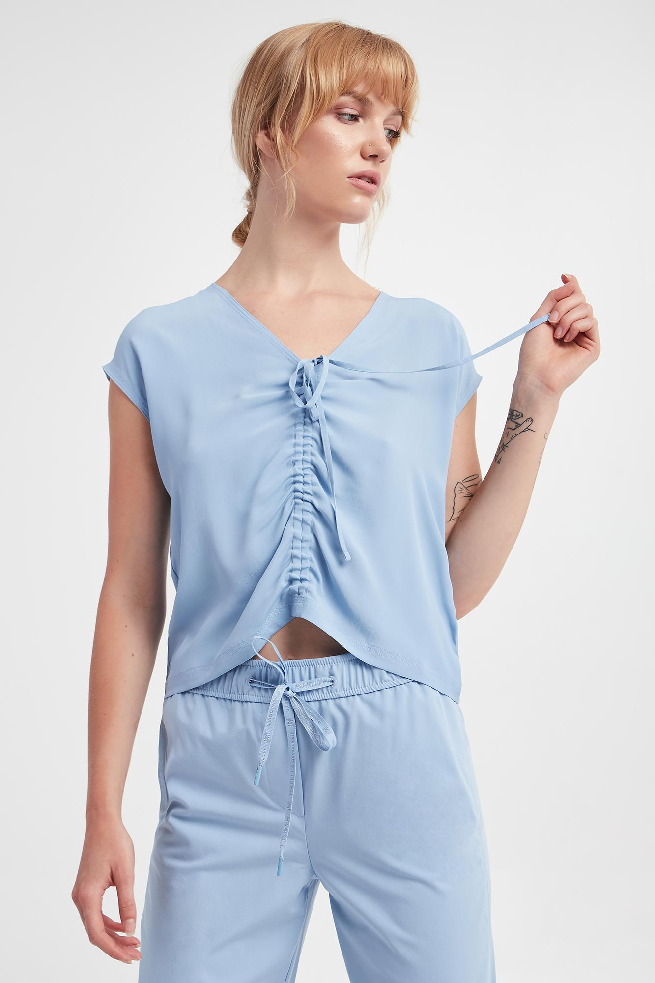 Bluzka damska jedwabna Ocean MARELLA MONOCHROME Błękitny Regular