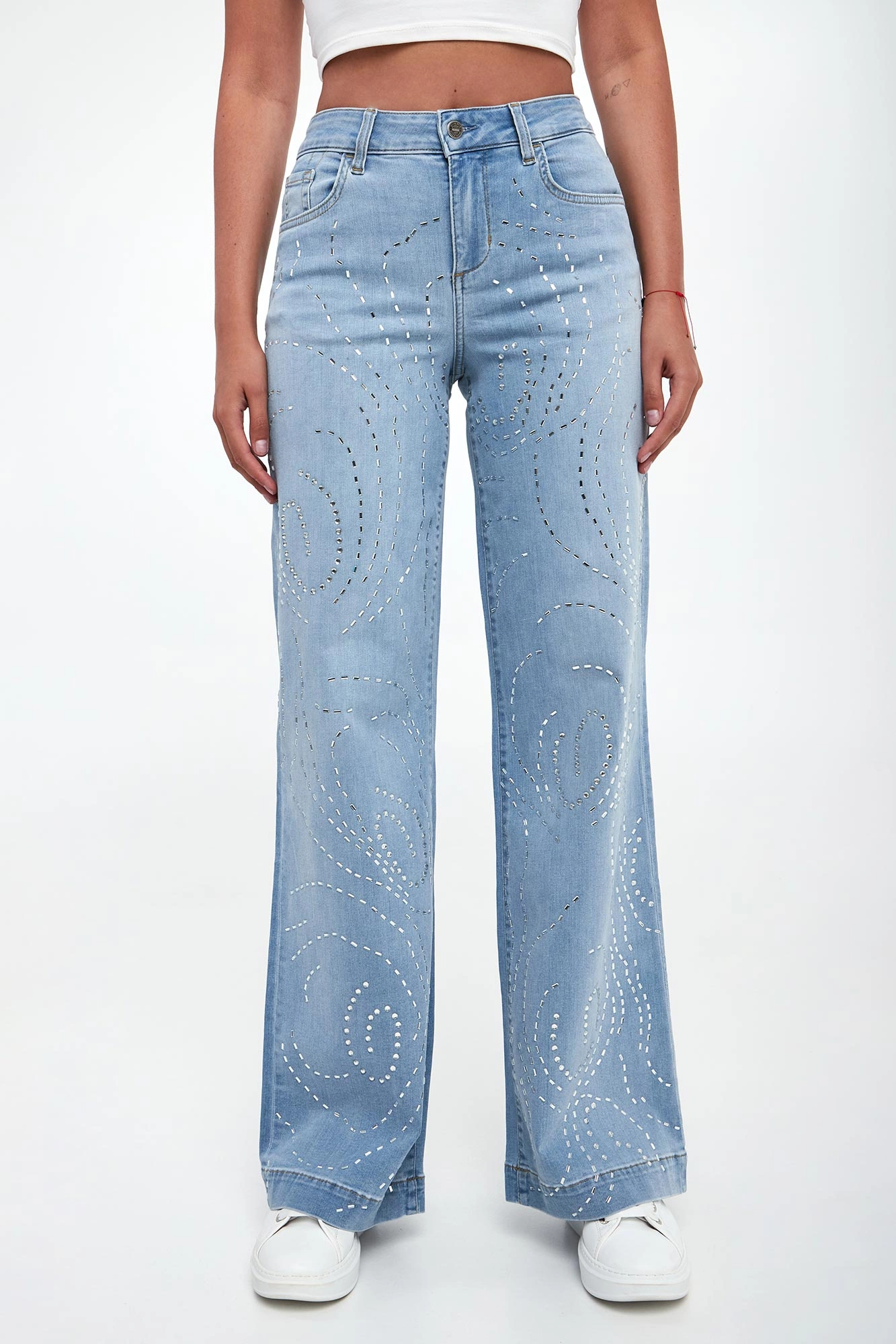 デニム・ジーパン LIU JO Women Denim Pants UA5158 DM800 7L850 BLUE Jeansy damskie z kryształkami LIU JO Błękitny Straight