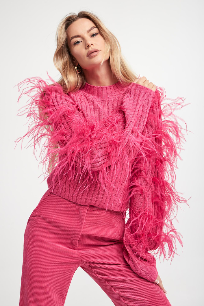 Sweter damski wełniany z piórami PATRIZIA PEPE