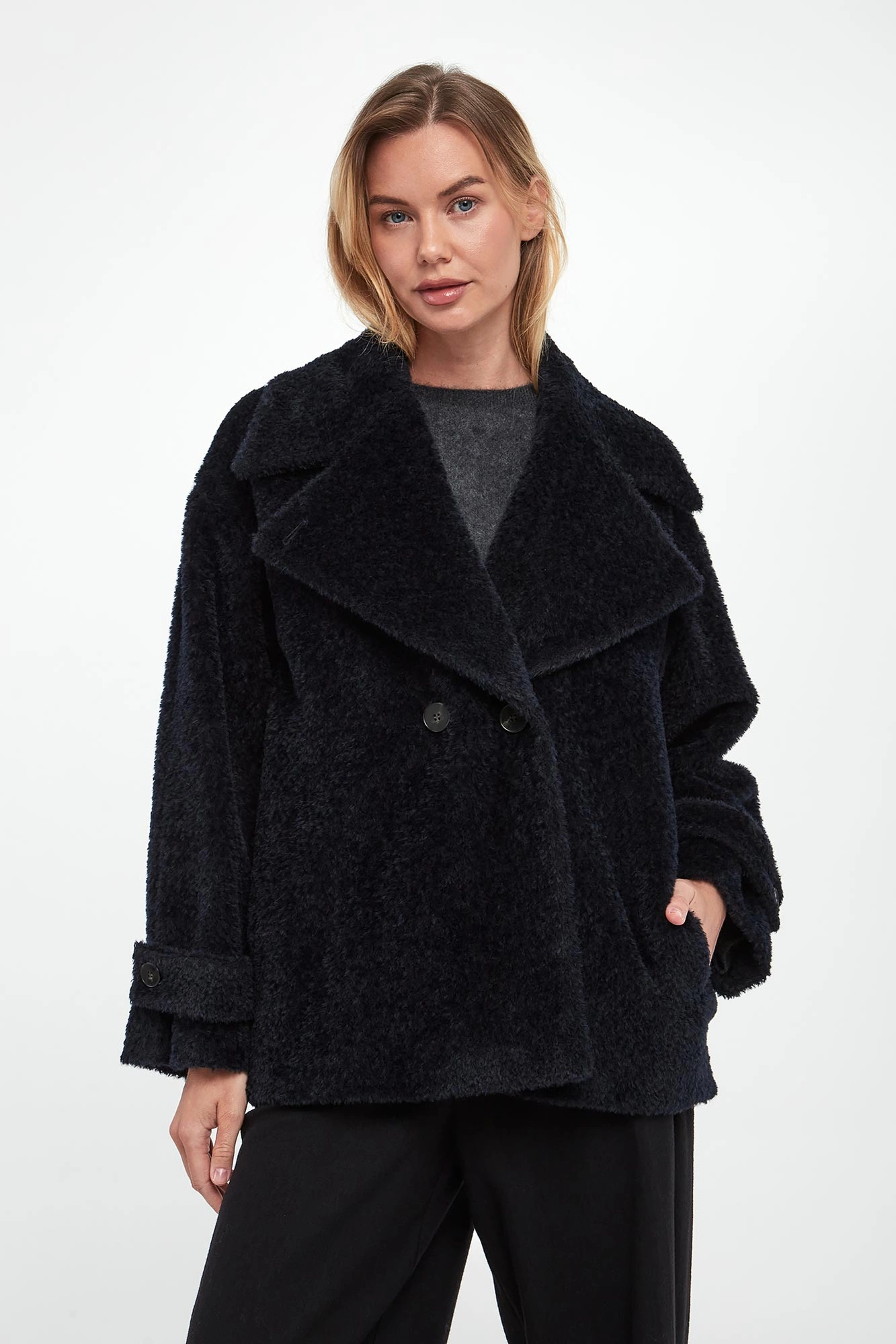 Płaszcz damski z alpaką Emilia MARELLA Czarny Oversize 2523086091