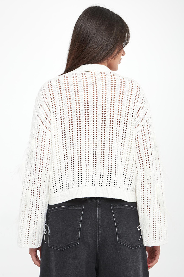 Sweter damski ażurowy z piórkami TWINSET