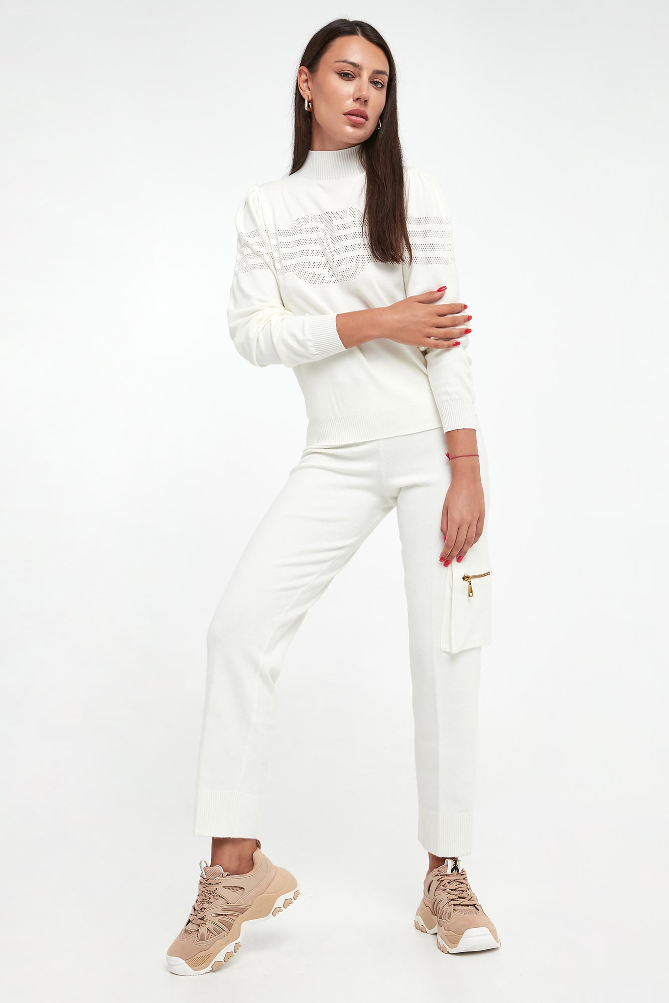 Spodnie damskie TWINSET U&B Ecru Wide