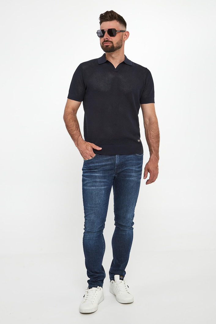 Polo męskie z dzianiny ażurowej KARL LAGERFELD