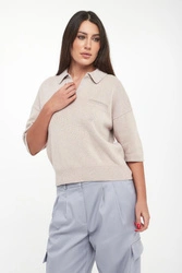Sweter damski wełniany z kołnierzem polo PESERICO