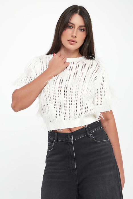 Sweter damski ażurowy z piórkami TWINSET