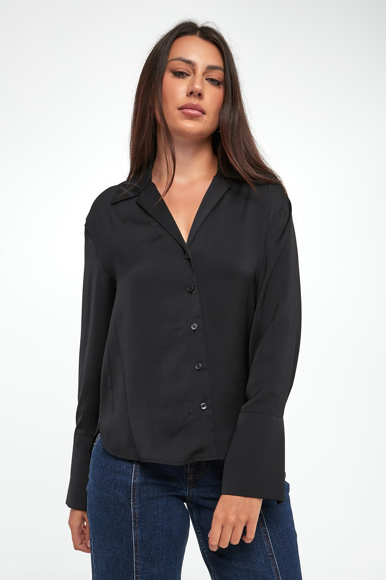 Koszula damska satynowa DKNY Czarny Regular