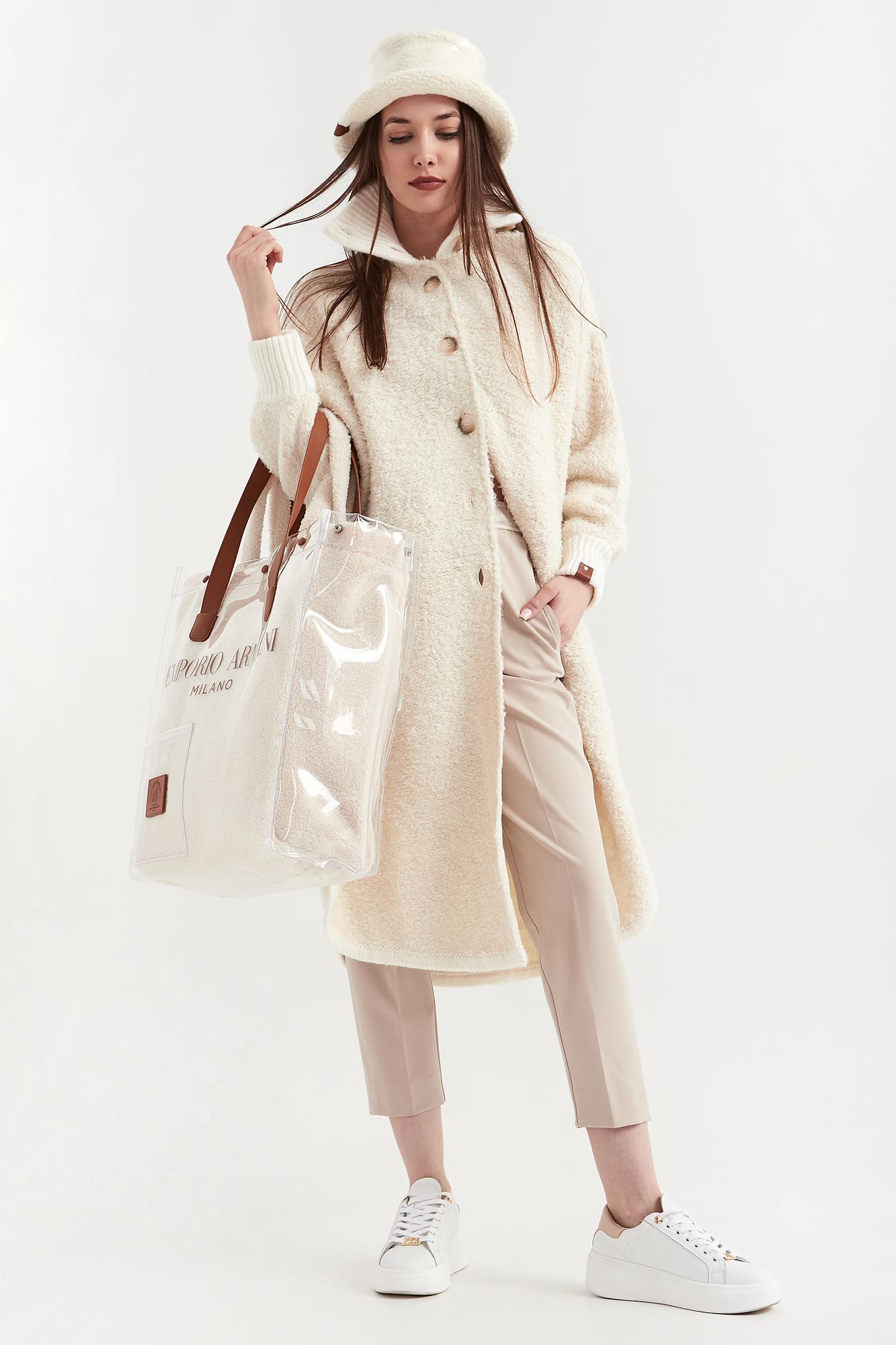 Płaszcz damski EMPORIO ARMANI Ecru Oversize