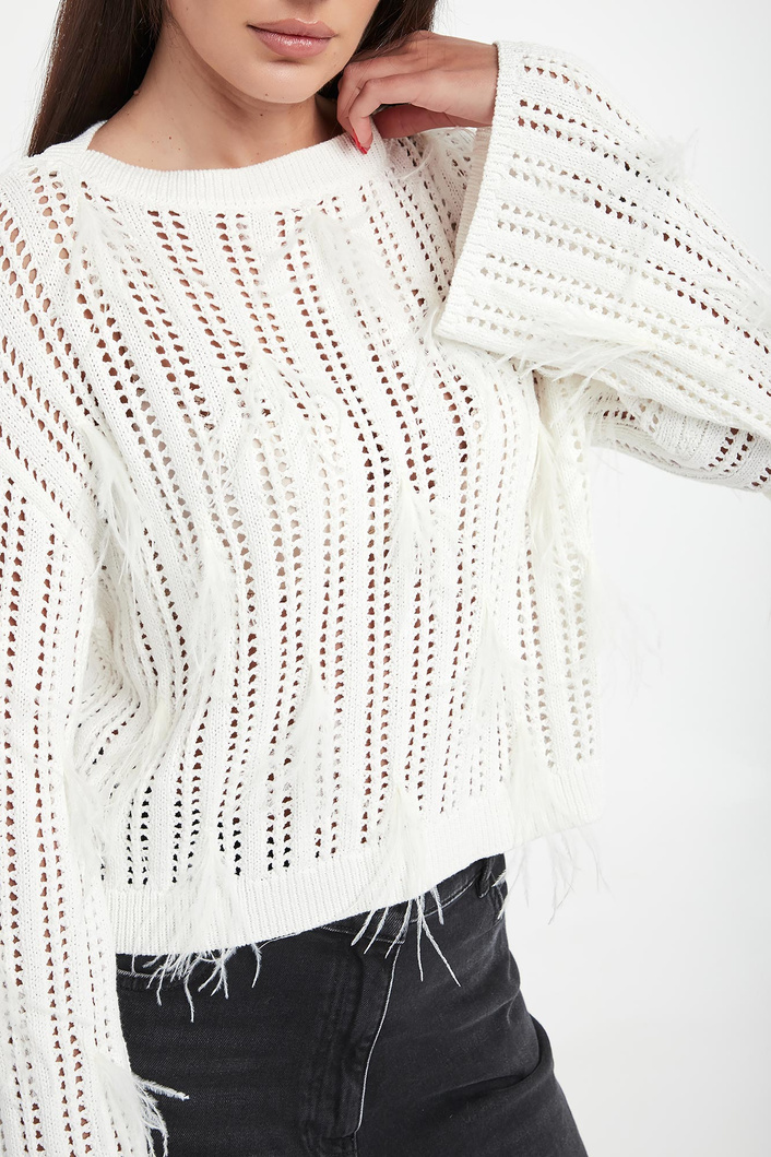 Sweter damski ażurowy z piórkami TWINSET