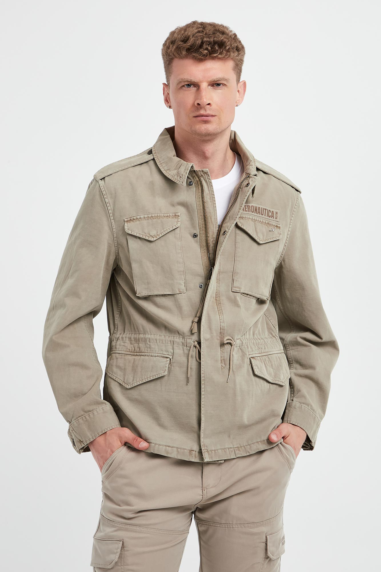 Kurtka męska z kołnierzem AERONAUTICA MILITARE Khaki Regular