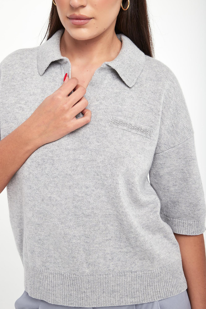 Sweter damski wełniany z kołnierzem polo PESERICO