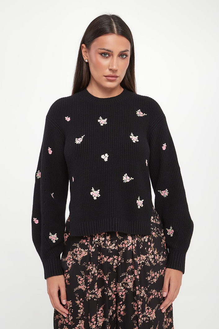 Sweter damski wełniany z kwiatowym haftem TWINSET