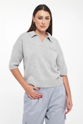 Sweter damski wełniany z kołnierzem polo PESERICO
