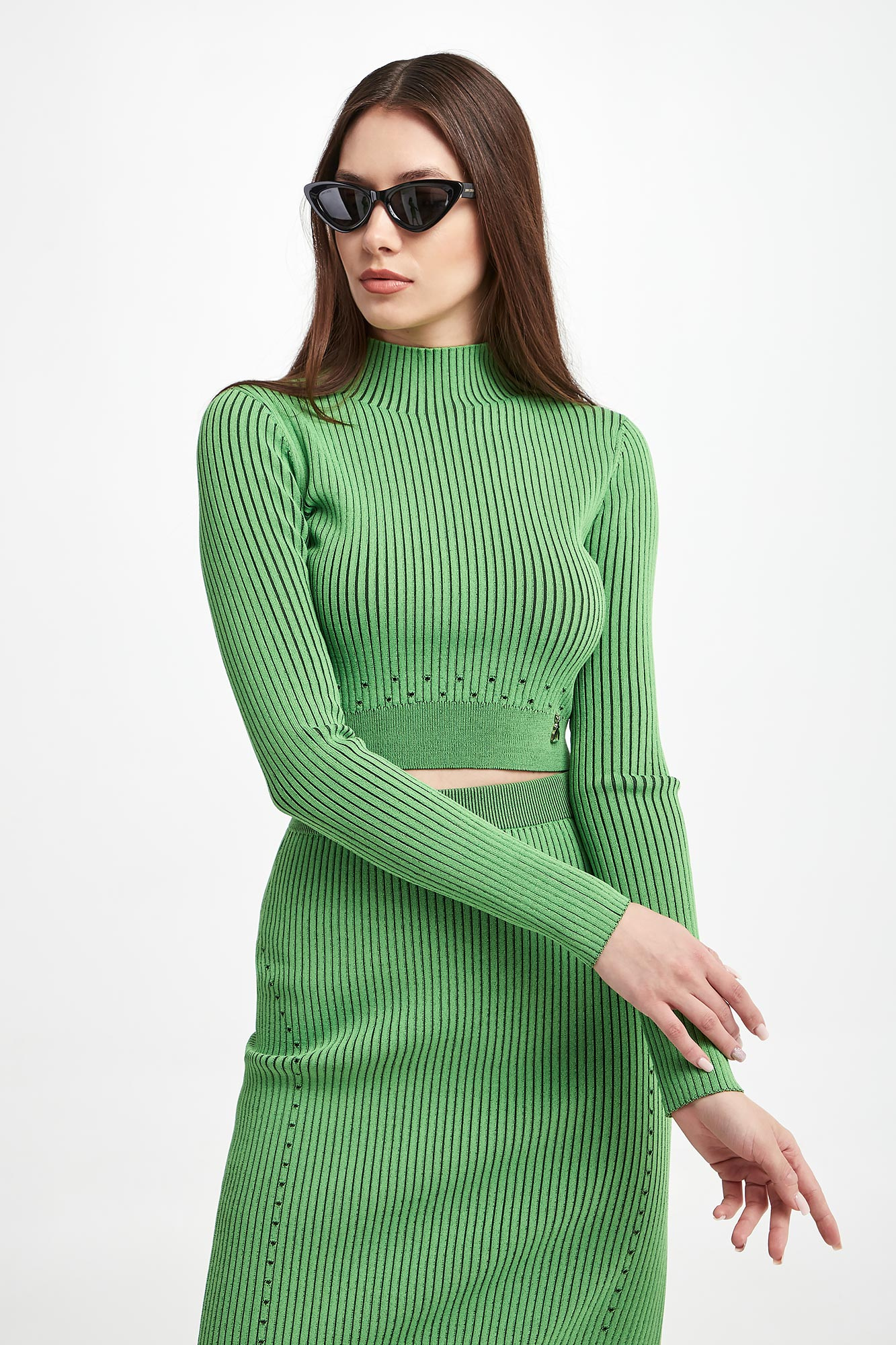 Sweter damski prązkowany PATRIZIA PEPE Zielony Slim