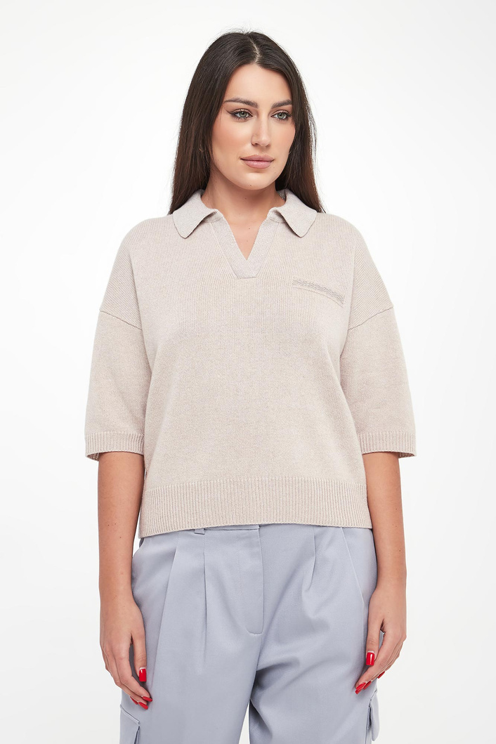 Sweter damski wełniany z kołnierzem polo PESERICO