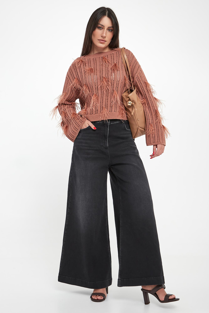 Sweter damski ażurowy z piórkami TWINSET