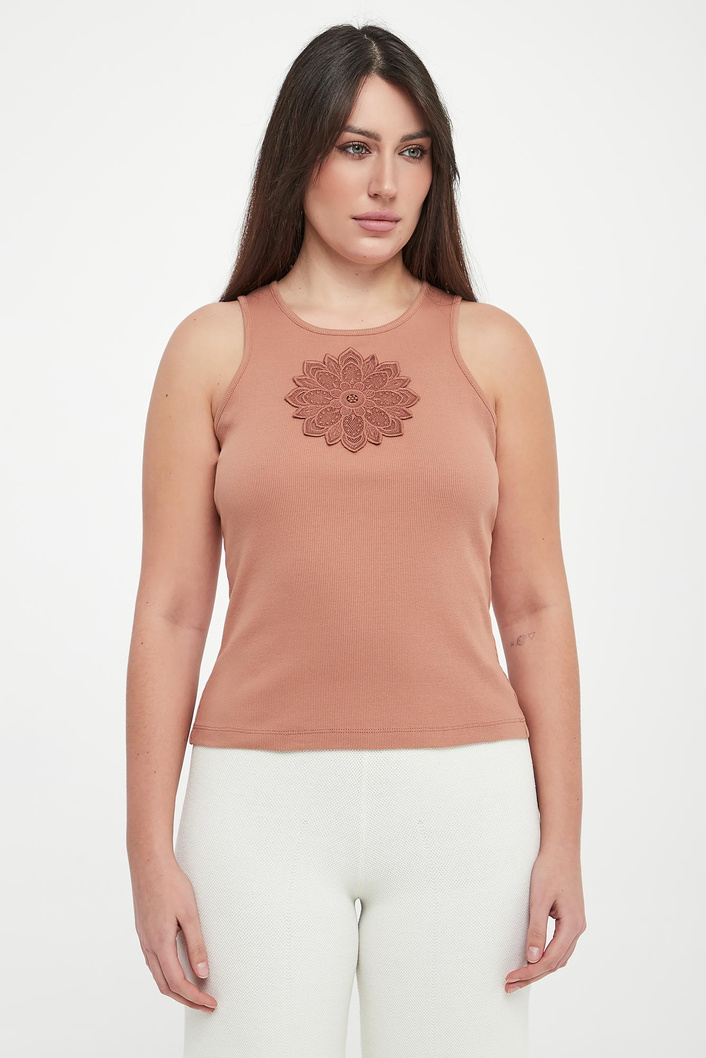Top damski prążkowany z haftem TWINSET
