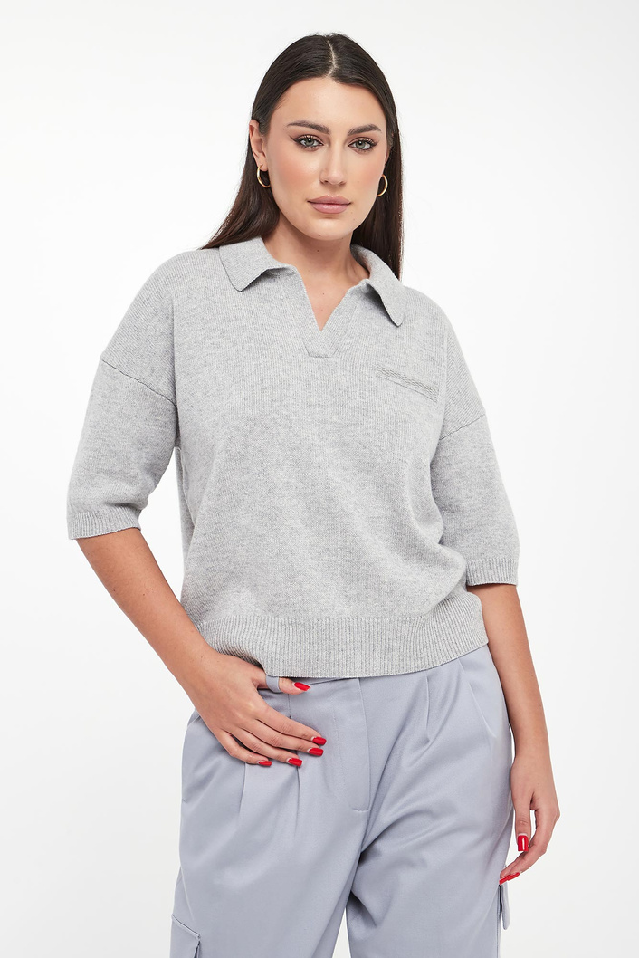 Sweter damski wełniany z kołnierzem polo PESERICO