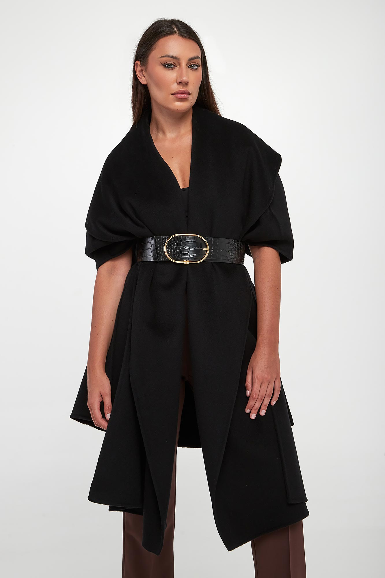 Płaszcz ponczo damski wełniany ELISABETTA FRANCHI Czarny Oversize