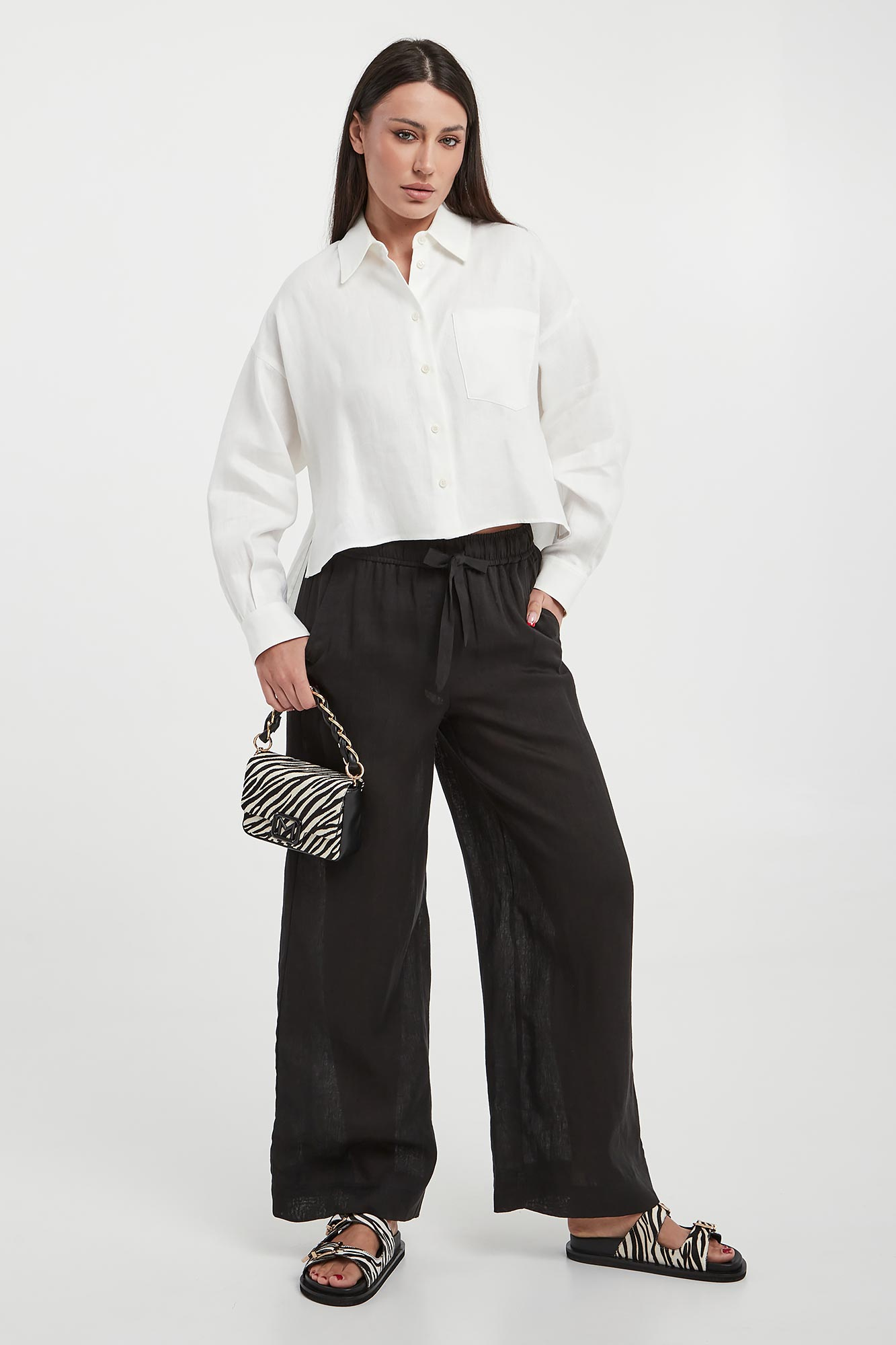 Spodnie damskie lniane Uomo MARELLA SPORT Czarny Culotte