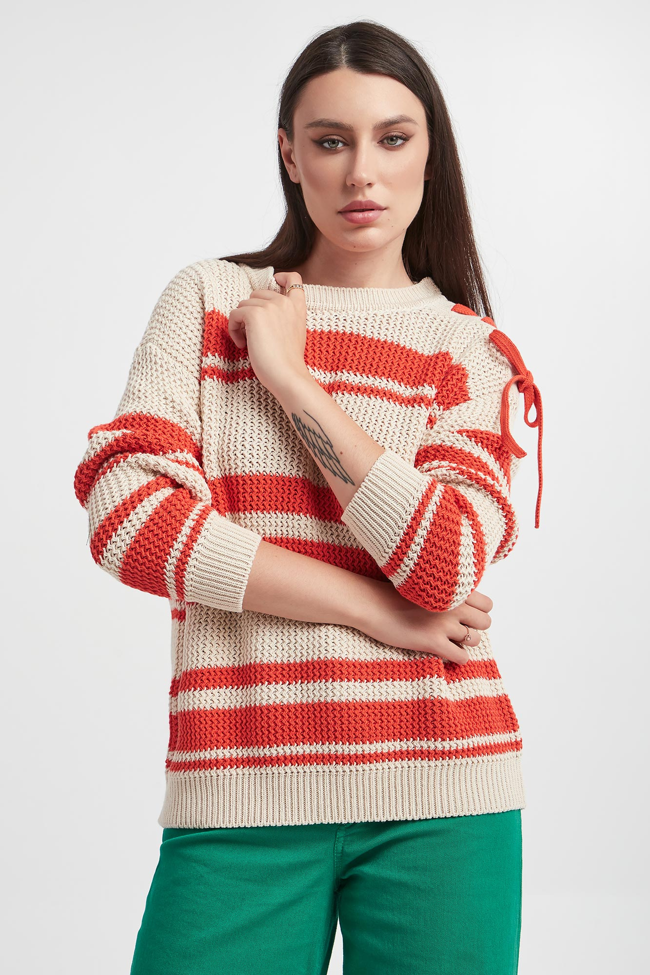 Sweter w paski Vertigo WEEKEND MAX MARA Beżowy Oversize