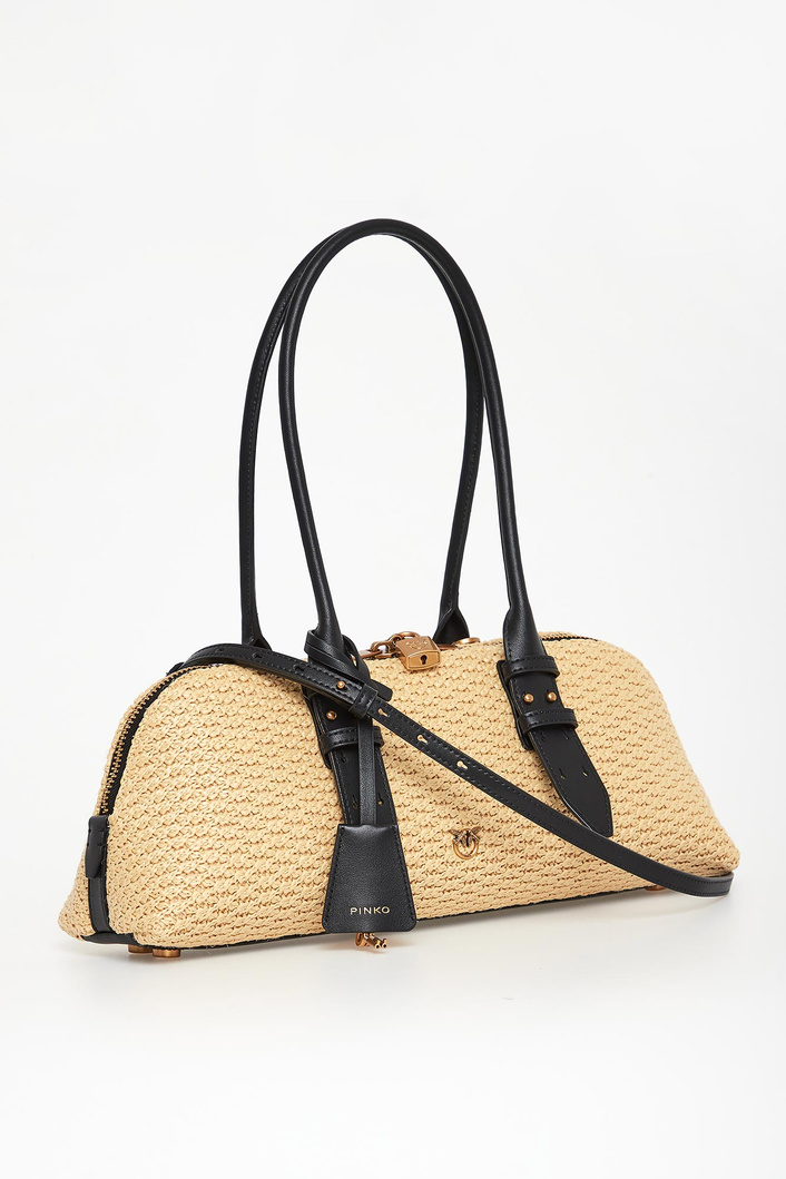 Torebka rattanowa Bowling Baguette Big PINKO