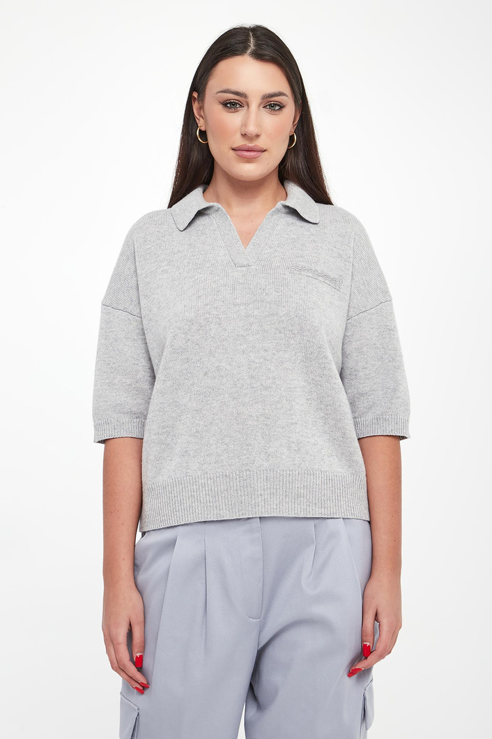 Sweter damski wełniany z kołnierzem polo PESERICO