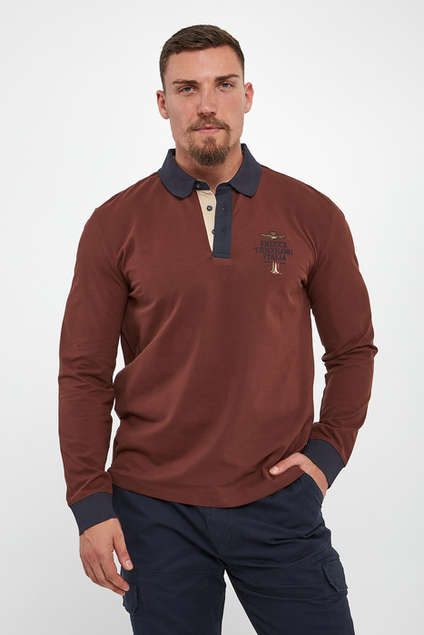 Longsleeve męski z kołnierzem polo AERONAUTICA MILITARE