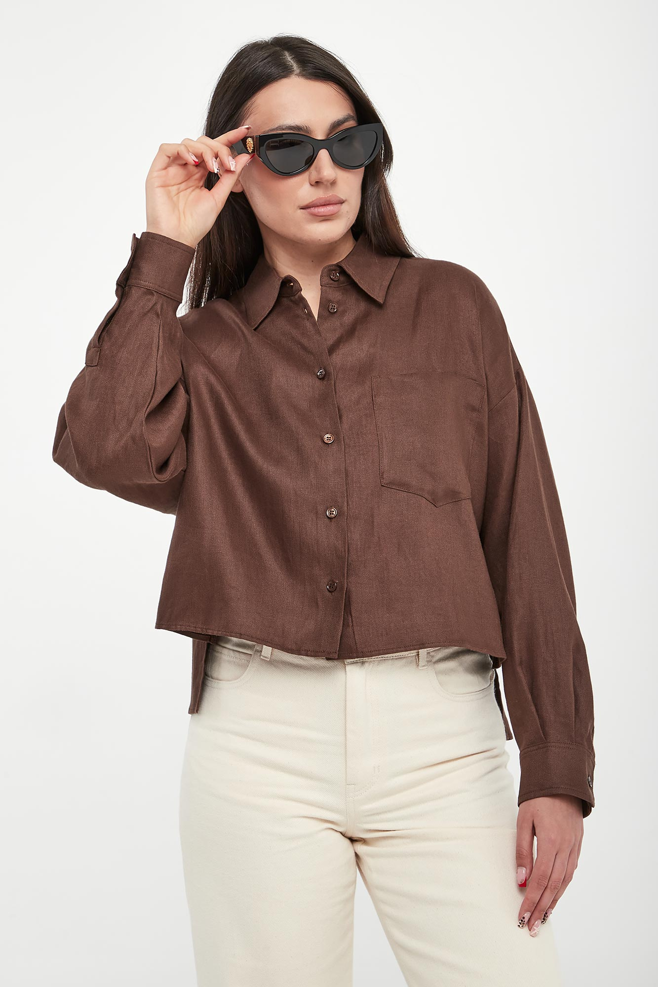 Koszula damska lniana Capo WEEKEND MAX MARA Brązowy Regular