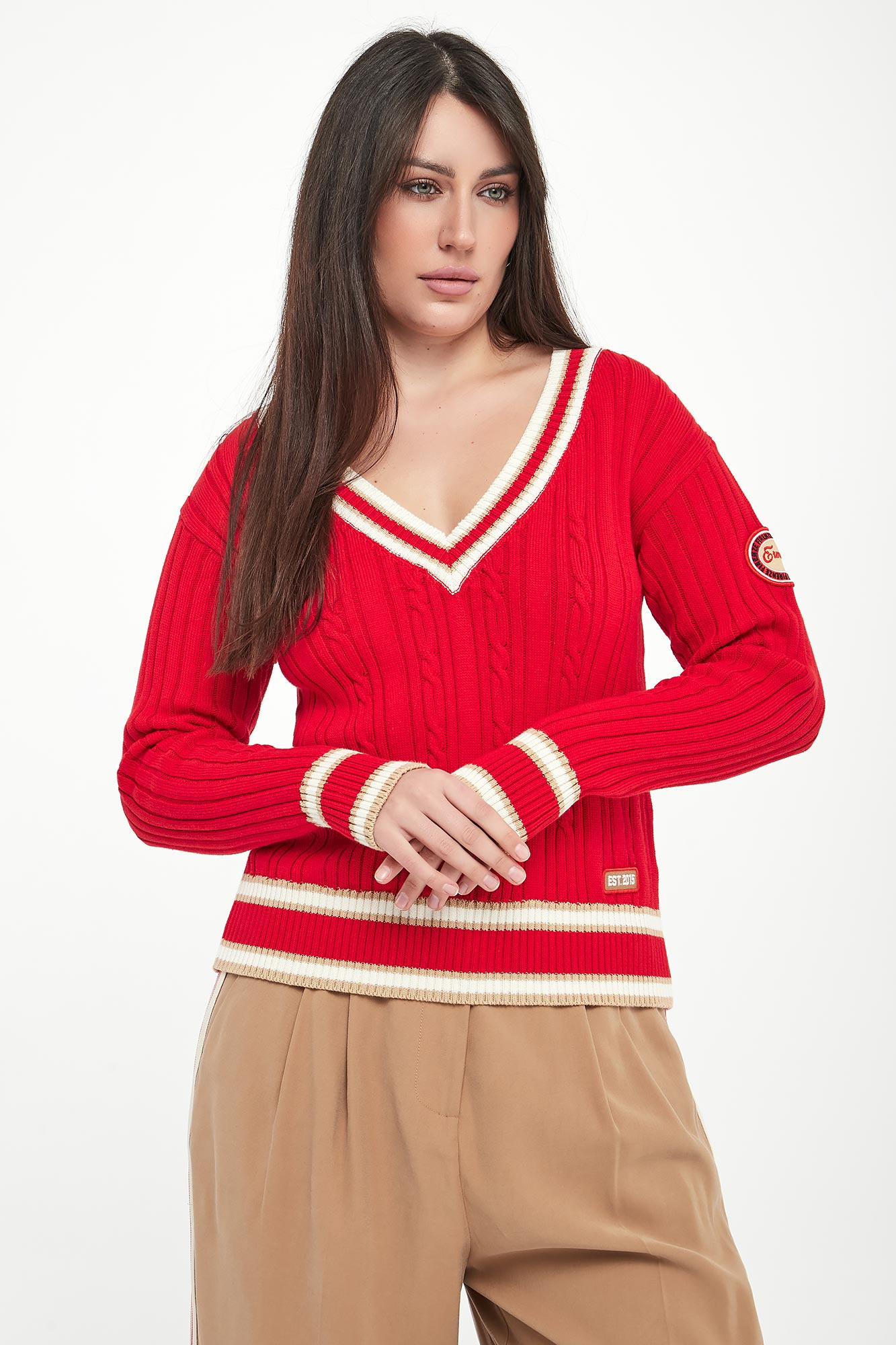 Sweter damski ERMANNO FIRENZE Czerwony Slim