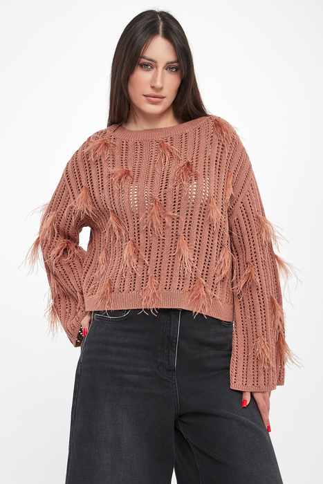 Sweter damski ażurowy z piórkami TWINSET