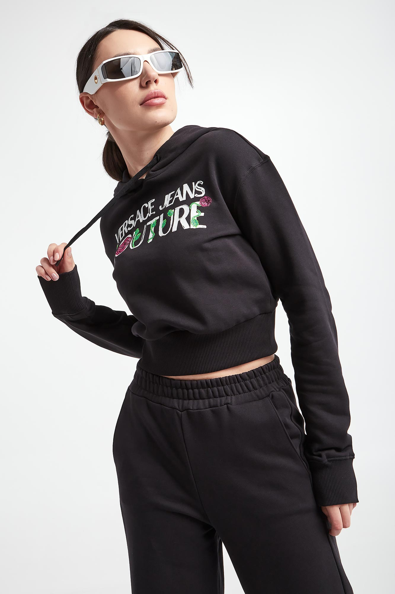 Bluza dresowa damska VERSACE JEANS COUTURE Czarny Cropped