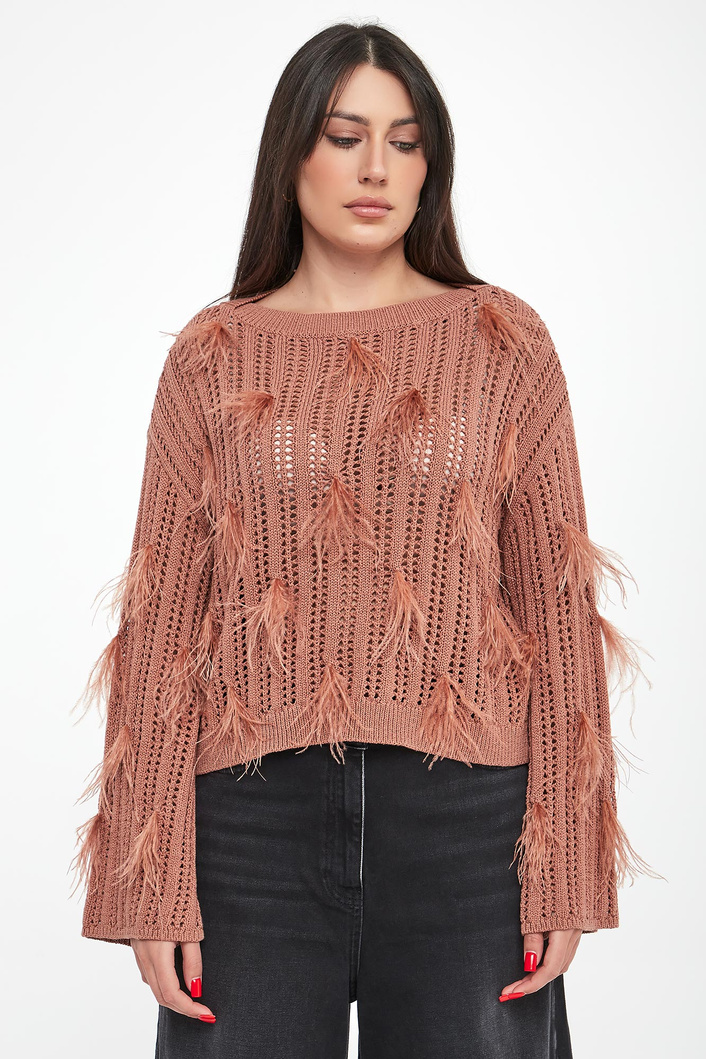 Sweter damski ażurowy z piórkami TWINSET