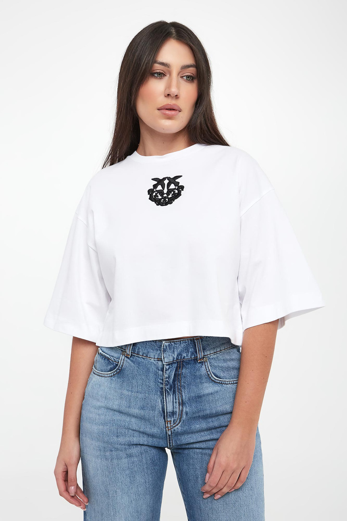 T-shirt damski z logo Borghetto PINKO
