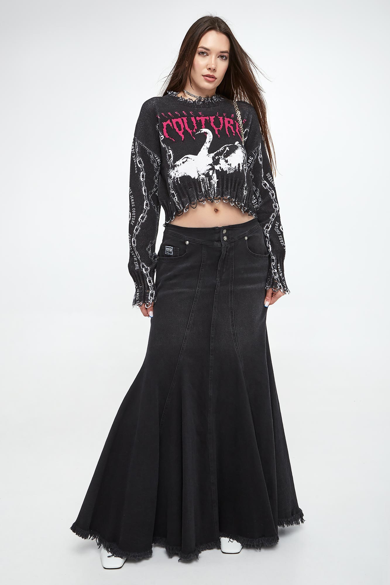 Spódnica maxi VERSACE JEANS COUTURE Czarny Flared