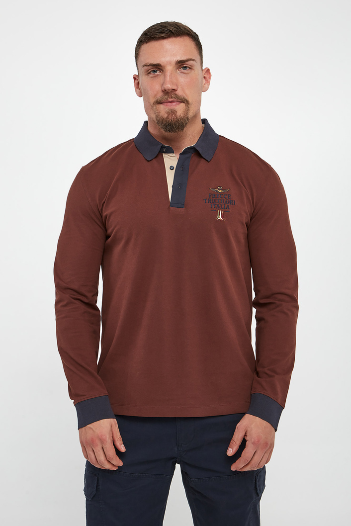 Longsleeve męski z kołnierzem polo AERONAUTICA MILITARE